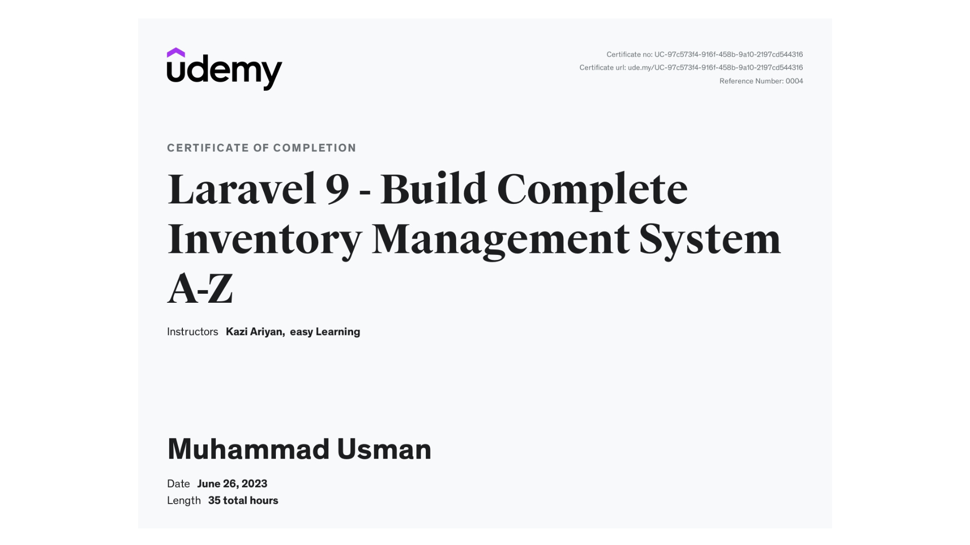 Certificate Laravel